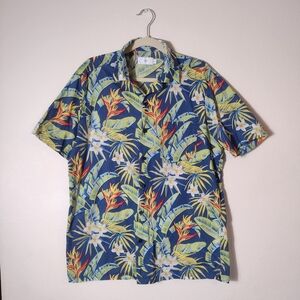 Onia 100% Cotton Tropical Hawaiian Camp Collar Button Down Shirt Blue Size M